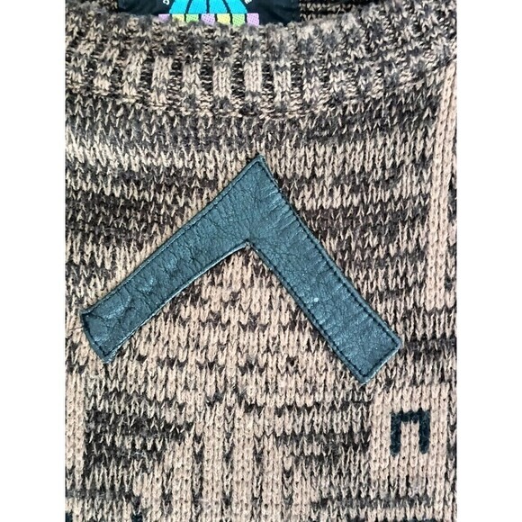 P.J. Henry Sweater Men's Size Large Black Brown Vintage 90's Leather Inserts - Picture 9 of 9